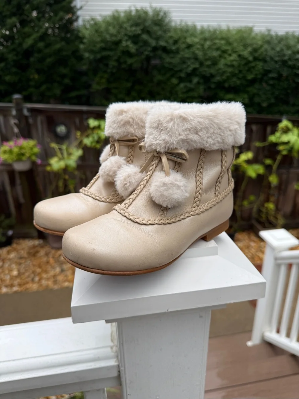 Petite Maison kids Irina Shearling light beige leather Booties size 29